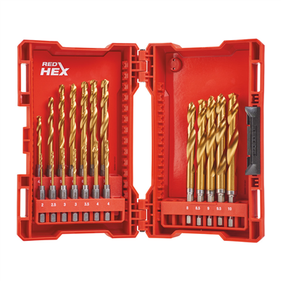 Sada vrtákov do kovu RED HEX HSS-G TiN O 19ks