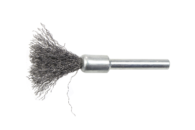 kartáč drátěný koncový, ocelový, vlnitý drát 0,2 mm, průměr 10 mm, dřík 6 mm