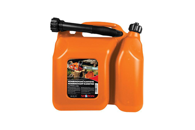 kanystr kombinovaný s nálevkou, dvoukomorový, objem benzín 6 l / olej 2,5 l