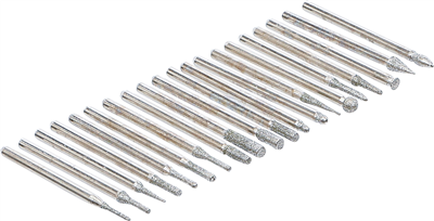 Brusná a frézovací tělíska, diamantová, dřík 3 mm, sada 20 ks - BGS 1607