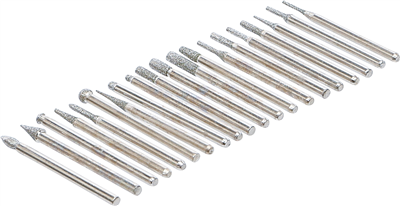 Brusná a frézovací tělíska, diamantová, dřík 3 mm, sada 20 ks - BGS 1607