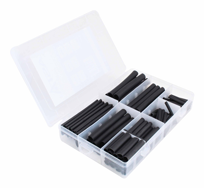 Bužírky - smršťovací hadičky, 13x85-2x40 mm, černé, sada 127 ks