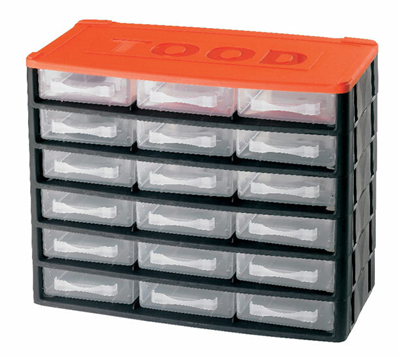Box na náradie s 18 zásuvkami, 330x170x260 mm, plast
