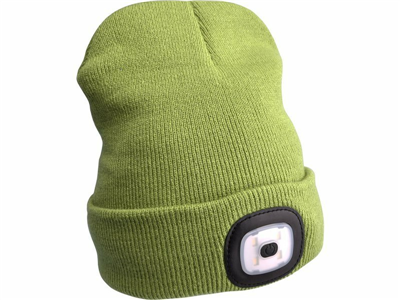 Čepice s čelovkou, nabíjecí, USB, zelená, univerzální velikost LIGHT EX43192