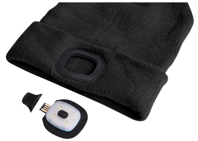 Čepice s čelovkou 45 lm, nabíjecí USB, univerzální velikost, černá