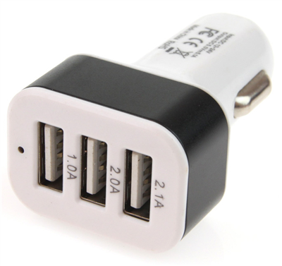 Autonabíjačka mobilného telefónu s 3xUSB biela PCH-03