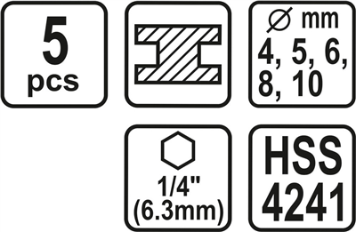 Sada vrtáků na kov 5ks HSS 1/4