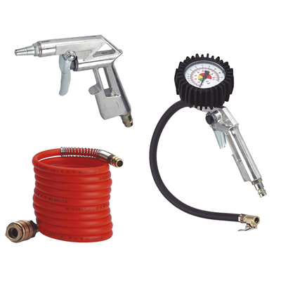 Tire Tool 3-Piece Set Tire Pressure Measurement, Gun, Hose Spiral Einhell