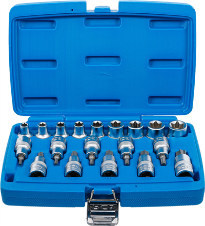 Hlavice 1/2” TORX vel. T30-T70 a E-TORX vel. E10-E24, sada 19 ks - BGS 5100