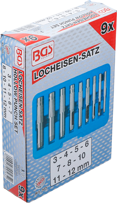 Tyčové výsečníky - děrovače, průměr 3-12 mm, sada 9 ks - BGS 565