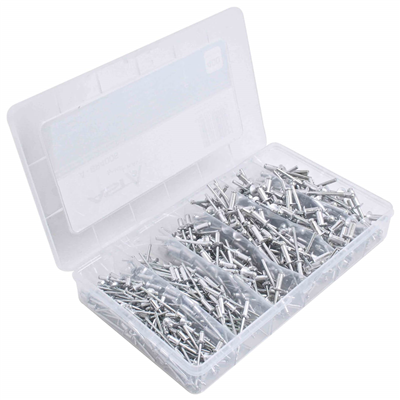 Trhací nýty hliník-ocel, 3.2 x 6.4 mm - 4.8 x 17.7 mm, plochá hlava, sada 400 ks