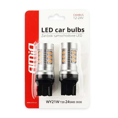 LED žiarovky CANBUS 3030 24SMD T20 7440 WY21W Oranžová 12V/24V