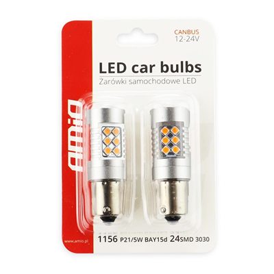 LED žiarovky CANBUS 3030 24SMD 1156 BAU15S PY21W Oranžová 12V/24V