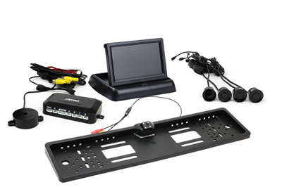 Parkovací asistent TFT02 4,3” s kamerou HD-402-LED 4-senzorové, čierne