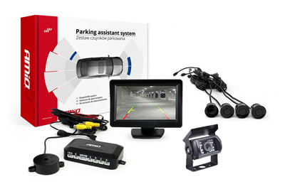 Parkovací asistent TFT01 4,3” s kamerou HD-501-IR 4-senzorové, čierne