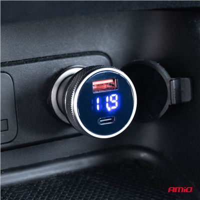 USB nabíjačka s voltmetrom 38W PCH PRO-06 USB+USB-C 12/24V AMiO-02932