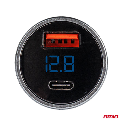 USB nabíjačka s voltmetrom 38W PCH PRO-06 USB+USB-C 12/24V AMiO-02932