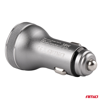 USB nabíjačka s voltmetrom 38W PCH PRO-06 USB+USB-C 12/24V AMiO-02932