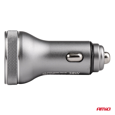USB nabíjačka s voltmetrom 38W PCH PRO-06 USB+USB-C 12/24V AMiO-02932