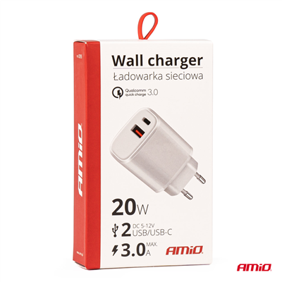 Sieťová nabíjačka PRO-09 USB+USB-C 20W Quick Charge 230V AMiO-02935