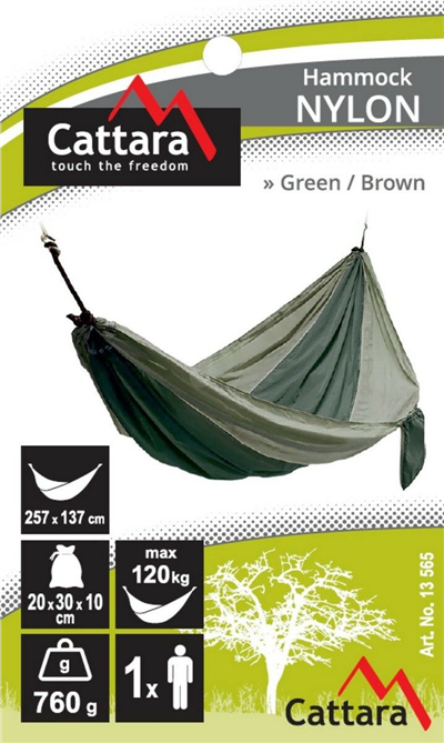 Houpací síť NYLON 275x137cm zeleno-hnědá CATTARA