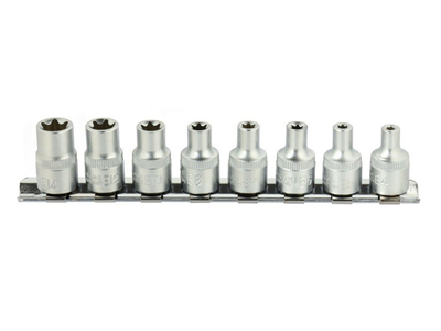 Nástrčné hlavice torx E4-14, 3/8", 8ks na liště GEKO