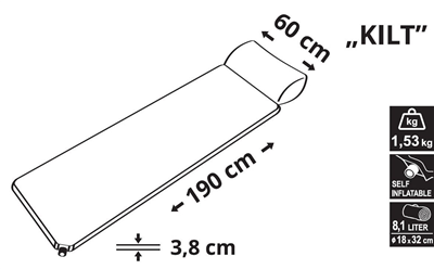 Karimatka samonafukovací 190x60x3,8cm s polštářem KILT CATTARA
