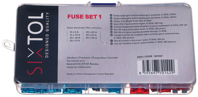 Sada nožových automobilových pojistek MECHANIC FUSE SET 1, 5-30A, 120ks SIXTOL