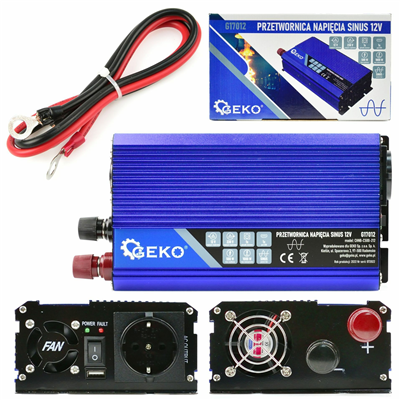Měnič napětí 12/230V 500W/1000W, čistá sinusovka GEKO