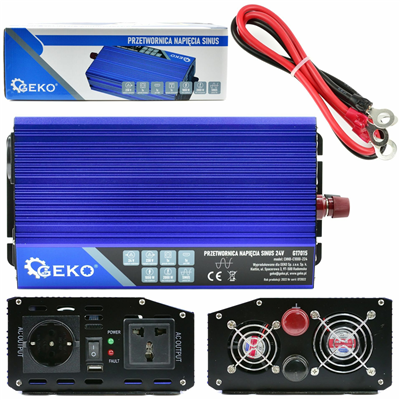 Měnič napětí 24/230V 1000W/2000W, čistá sinusovka GEKO