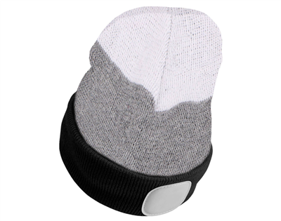 Čepice s čelovkou 180lm, nabíjecí, USB, univerzální velikost, bavlna/PE, černá/šedá/bílá SIXTOL