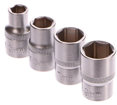 Nástrčné hlavice 10-19mm, 1/2", 4ks GEKO