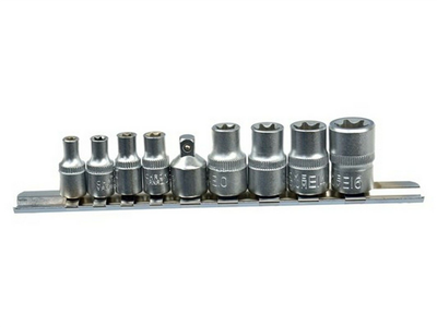 Nástrčné hlavice torx E5-16, 1/4", 3/8", 9ks na liště GEKO