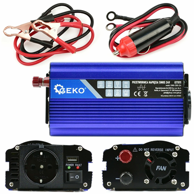 Měnič napětí 24/230V 300W/600W, čistá sinusovka GEKO