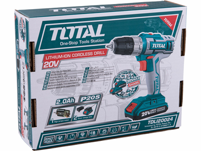Vrtací šroubovák aku,1x2000mAh, 20V Li-ion, nabíječka 2h TOTAL-TOOLS