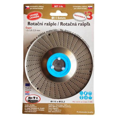 Rašple rotační sada O 115 mm (čepel 1.5, 2.0, 2.5 mm)
