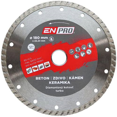 Kotouč diamantový turbo O 180 x 1.6 x 22.3 mm, ENPRO