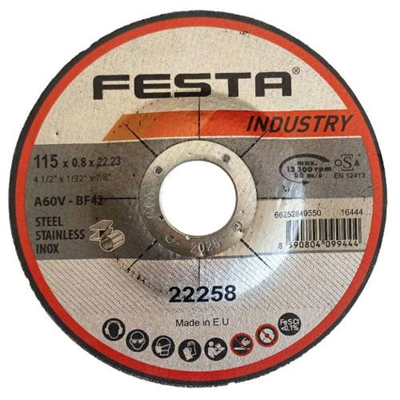 Kotouč řezný kov O 115 x 0,8 x 22,2 mm, FESTA INDUSTRY