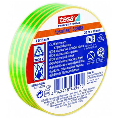 Páska elektroizolační PVC 53988, IEC, 20 m x 19 mm, žlutozelená, TESA