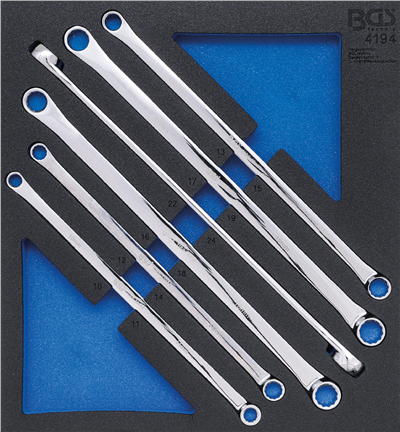 BGS 4194, Vložka do dílenského vozíku 2/3: sada oboustranných očkových klíčů velmi dlouhé 10 x 11 - 22 x 24 mm 6dílná