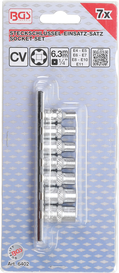 BGS 6402, Sada nástrčných hlavic E-profil 6,3 mm (1/4