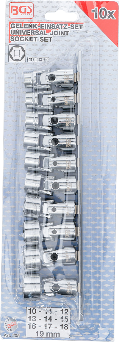 BGS 205, Sada šestihranných nástrčných hlavic s kardanovým kloubem 10 mm (3/8
