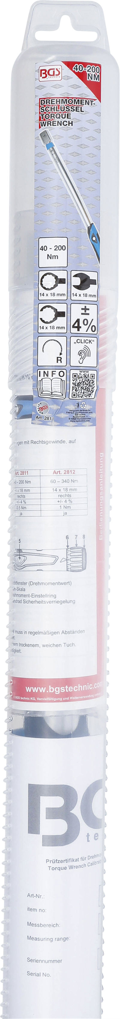 BGS 2811, Momentový klíč 40 - 200 Nm pro nástrčné nástroje 14 x 18 mm