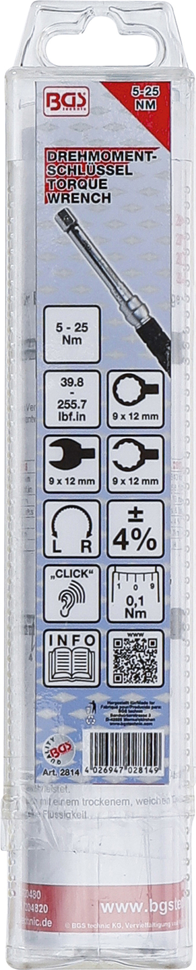 BGS 2814, Momentový klíč 5 - 25 Nm pro nástrčné nástroje 9 x 12 mm