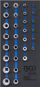 BGS technic 4056 BGS 4056, Vložka do dílenského vozíku 1/3: sada nástrčných hlavic dvanáctihran 6,3 mm (1/4) / 12,5 mm (1/2) 29dílná