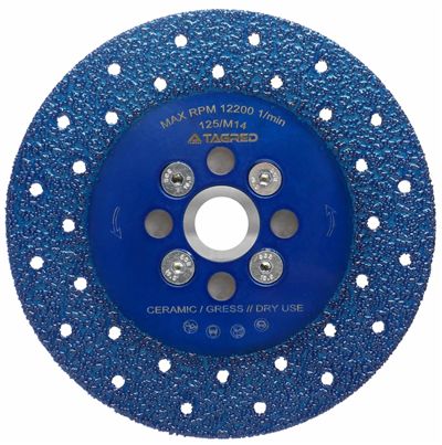 Diamantový kotouč 2v1, 125 mm, M14, pro řezání a broušení kamene a keramiky, TA1126