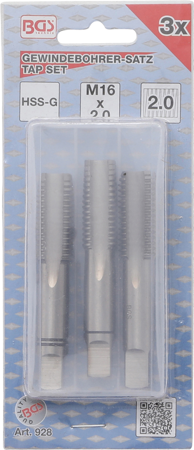 BGS 928, Sada závitníků předřezávací, střední a dokončovací závitník HSS-G M16 x 2,0 3dílná