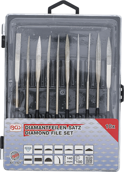BGS 1921, Sada diamantových pilníků zahnuté 140 x 3 mm 10dílná