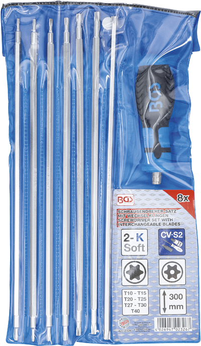 BGS 2326, Sada šroubováků s výměnnými čepelemi T-profil (pro Torx) / T profil (pro Torx Plus) s otvorem 8dílná