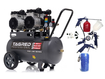 AKČNÍ SET SETTA3386M, Bezolejový kompresor s odlučovačem 50l, 230V, 4 písty, 4000W 10 BAR + příslušenství
